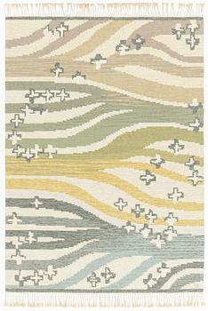 Britta Rendahl-Ljusterdal, a carpet, "Aplarna om morgonen", flat weave 237 x 170 cm. signed BR.