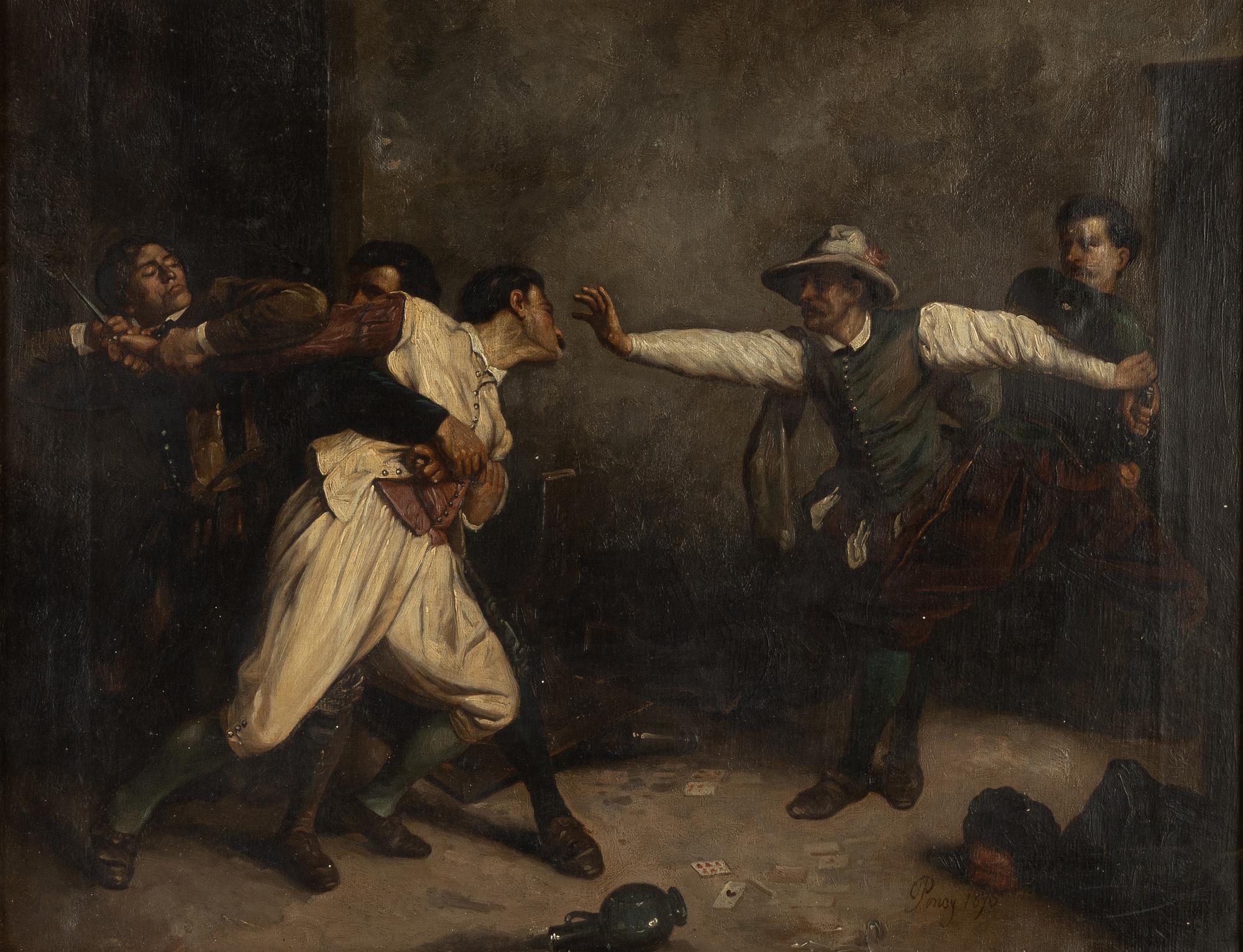 Engelsk skola, olja på duk, signerad Poncy och daterad 1876.