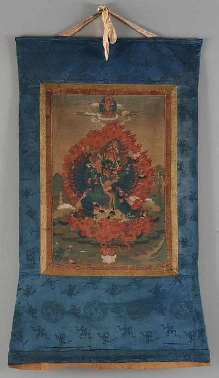 THANGKA, Yamantaka Vajrabhairava, Karma Gadri-stil, tibeto-kinesisk, 1700/tidigt 1800-tal.