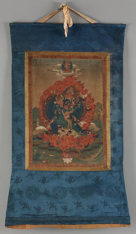 A fine thangka in Karma Gadri style of Yamantaka Vajrabhairava, Tibeto-Chinese, 17th/early 18th century.