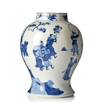 1364. A blue and white 'foreigners bearing tribute' jar, Qing dynasty, 19th century.
