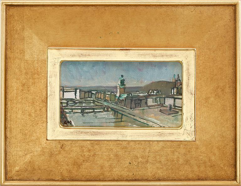 OKÄND KONSTNÄR, 4 st, akvarell och olja på duk, 1900-tal.