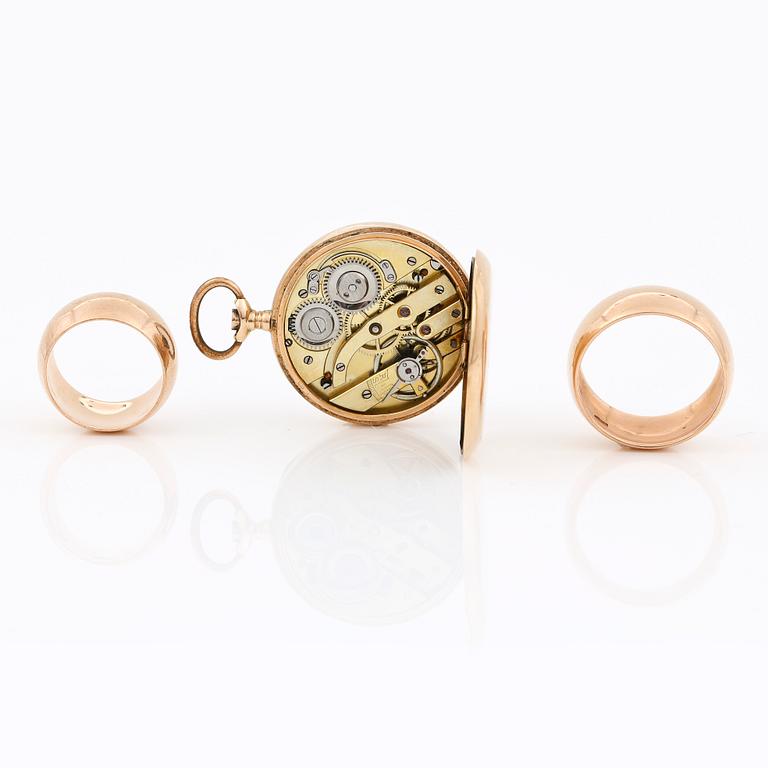 FICKUR samt RINGAR 2st, 14K guld, total vikt ca 43g.