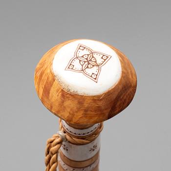 TYKO LAMPA, a Sami birch and reindeer horn walking stick, Vittangi, signed.