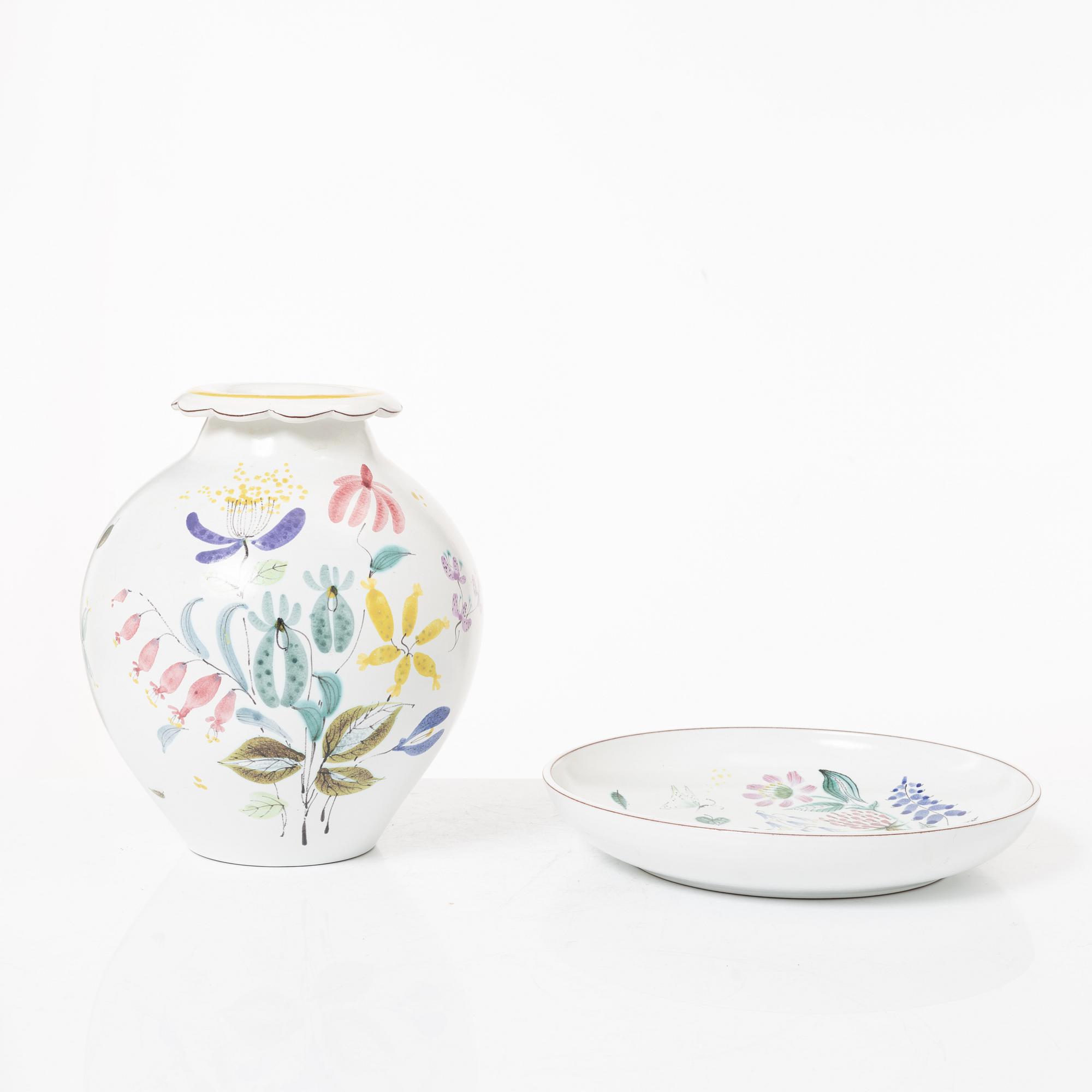 Stig Lindberg, a vase and a plate, Gustavsberg.