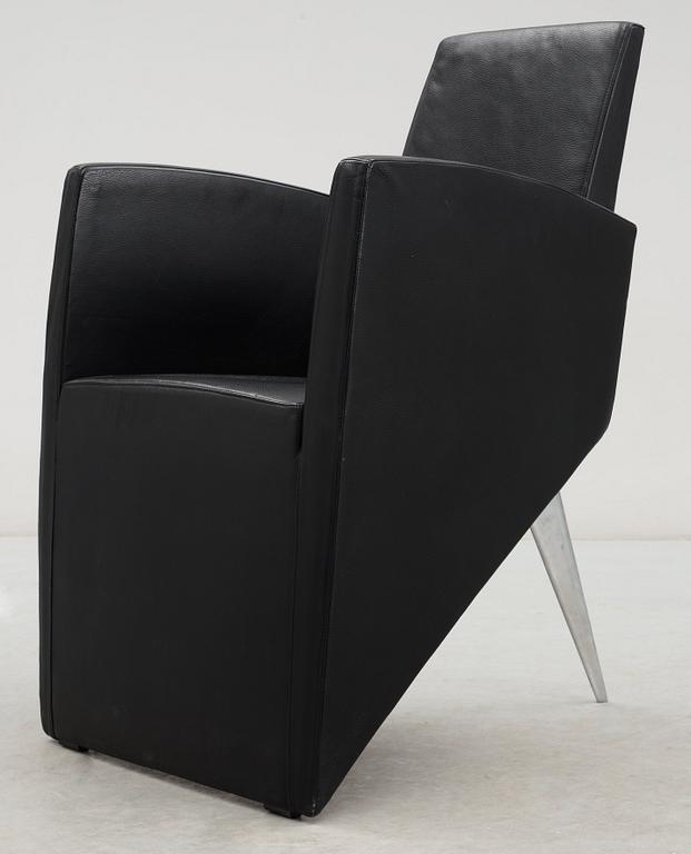 A Philippe Starck 'J Serie Lang' black leather and cast aluminium lounge chair, by Aleph, Italy.