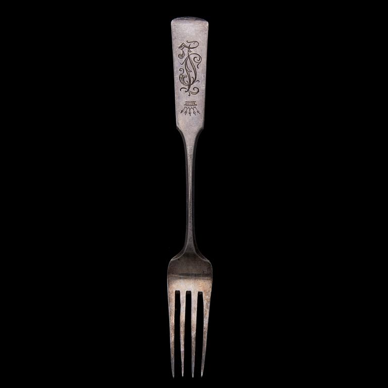 GAFFLAR, 6 st, silver, Ryssland 1900-talets början. Vikt 288 g.