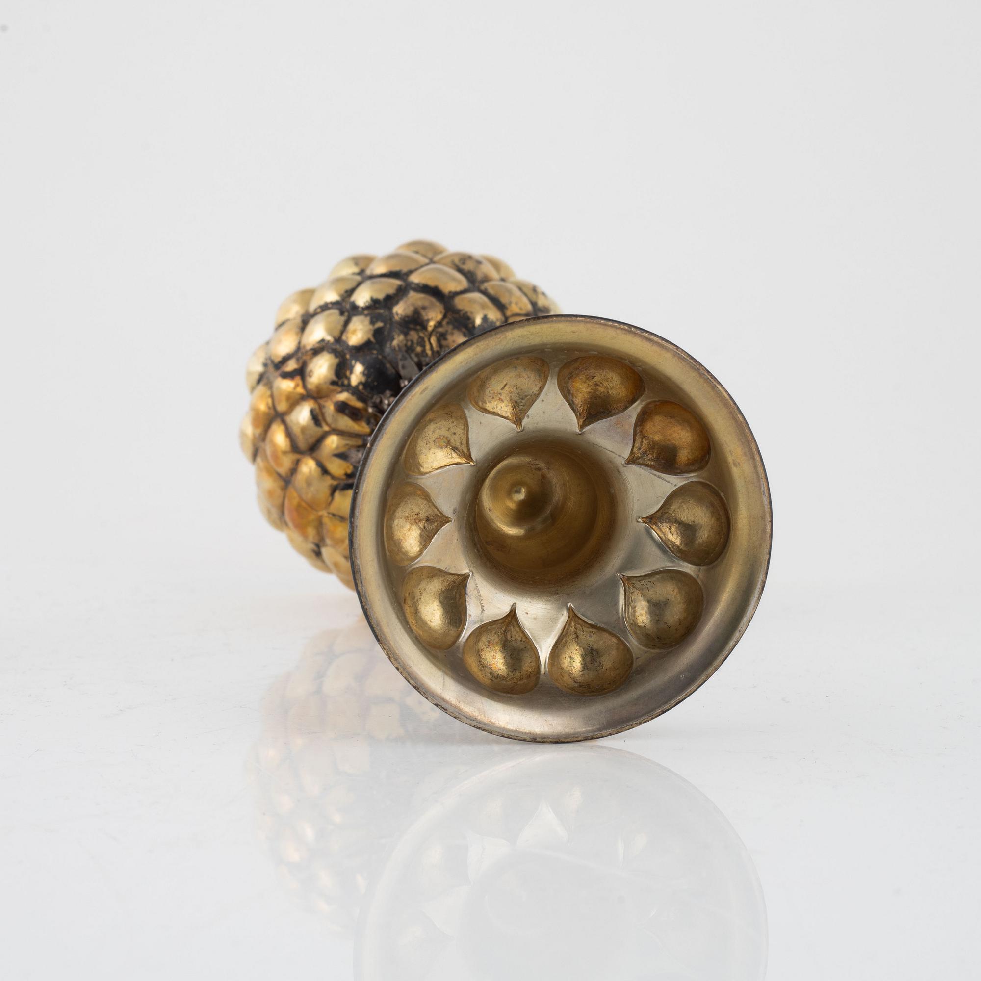 A German Baroque Style Parcel-Gilt Silver Pineapple Cup with Cover, circa 1900.