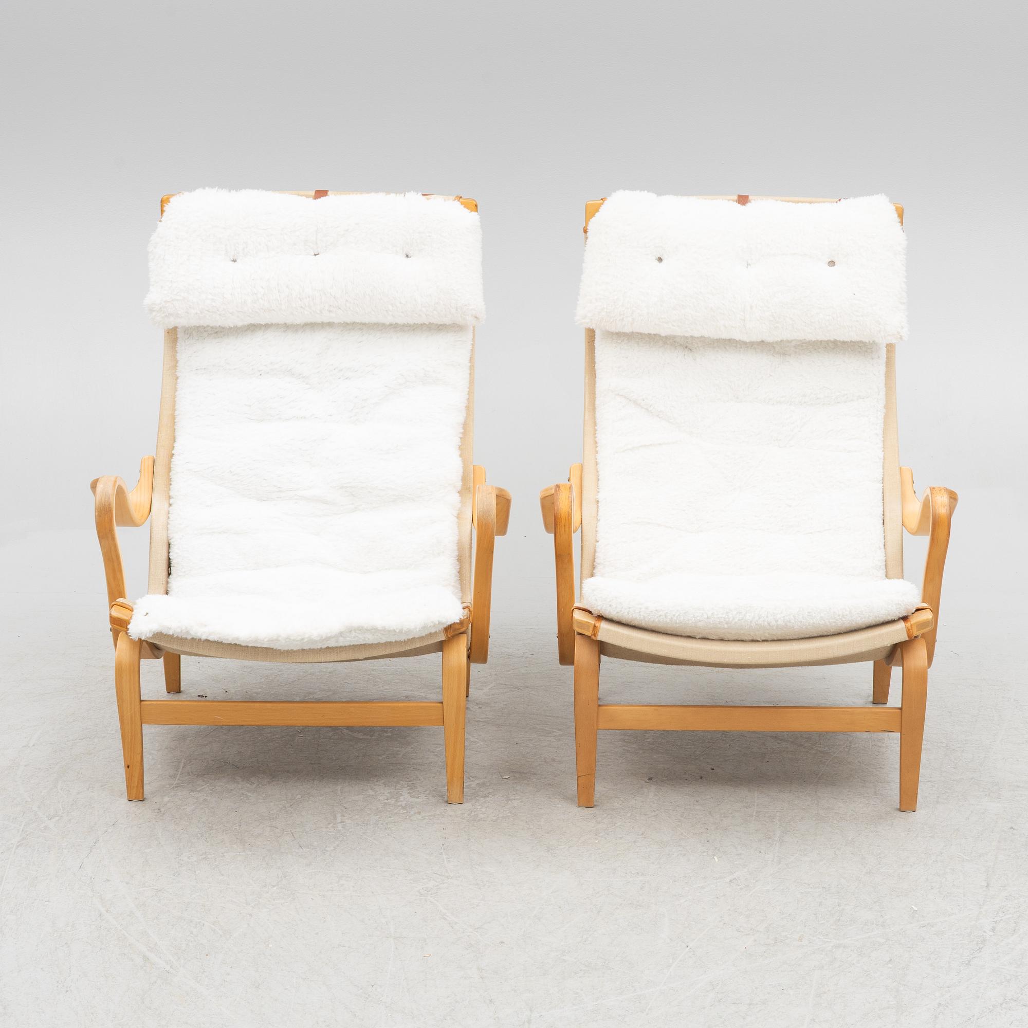 Bruno Mathsson, a pair of 'Pernilla' armchairs, DUX.