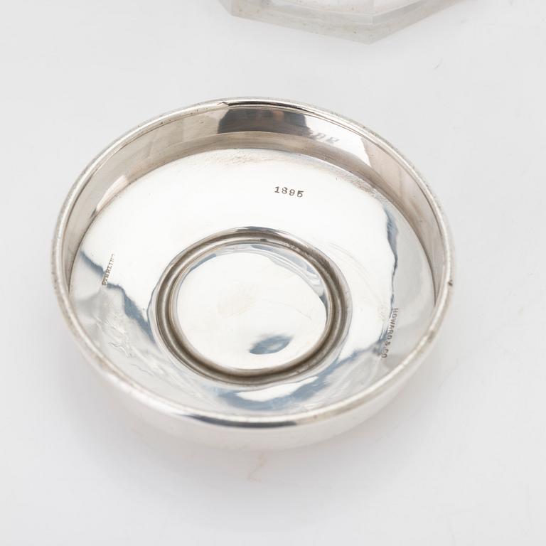 Lidded jar, sterling silver and glass, Howard & Co, New York, 1895.