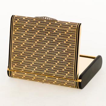 A CARTIER VANITY CASE, 18K gold, enamel, rose cut diamonds. 1930s.