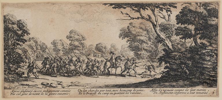 JACQUES CALLOT, the complete set of 18 etchings, 1633, second and third state mixed in the set.