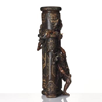 A large Japanese bronze sculpture/vase, signed Miyao Zo, Meiji period (1868-1912).