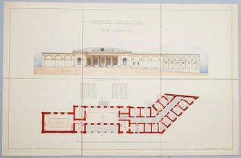 ARKITEKTRITNING, 2 st, akvareller, daterad 1893 i Helsingfors.