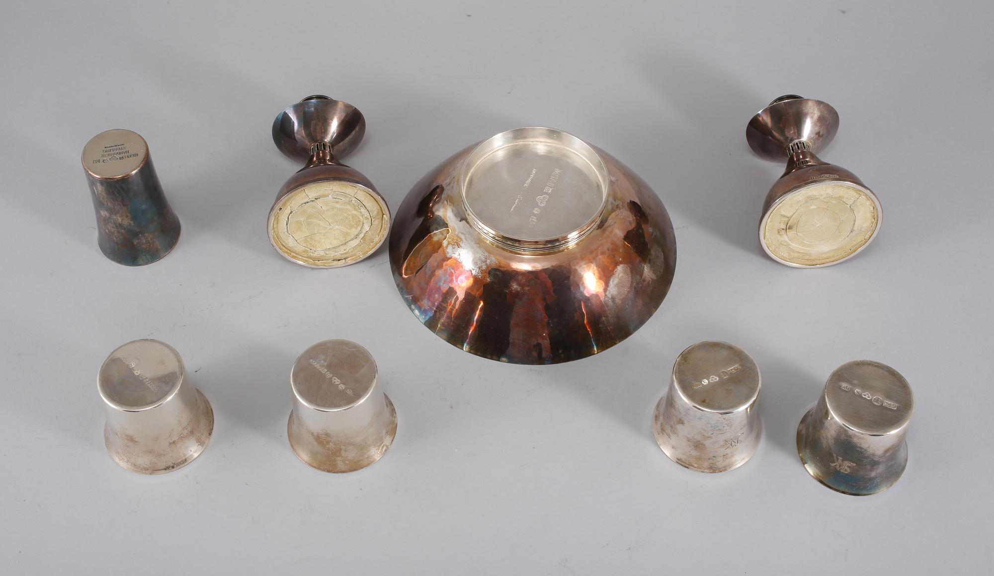 PARTI SILVER, 8 delar, bl a Eric Löfman, 1960-70-tal, Sverige, vikt exklusive ljusstakar ca 473 gram.