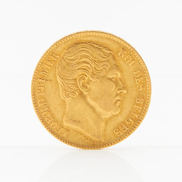 Gold coin 20 francs 1865 Belgium Leopold I.