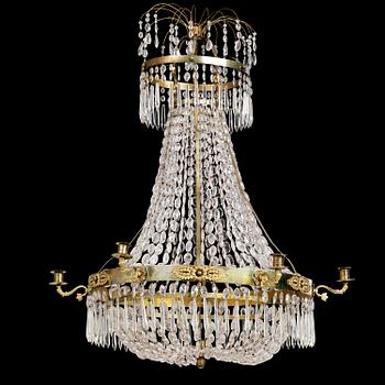 108. A Swedish late Empire gilt-brass and cut-glass seven-light chandelier, 1820's/30's.