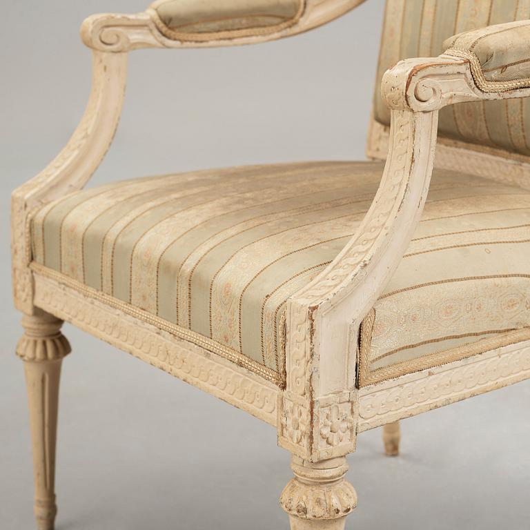 A pair of Gustavian late 18th century armchairs.