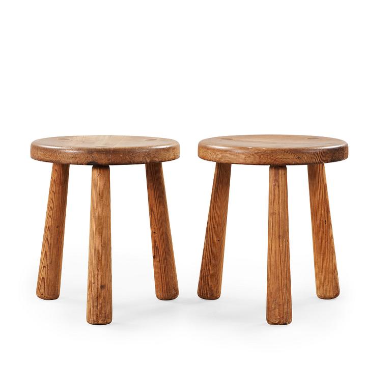 A pair of Axel Einar Hjorth 'Utö' pine stools, Nordiska Kompaniet, 1930's.