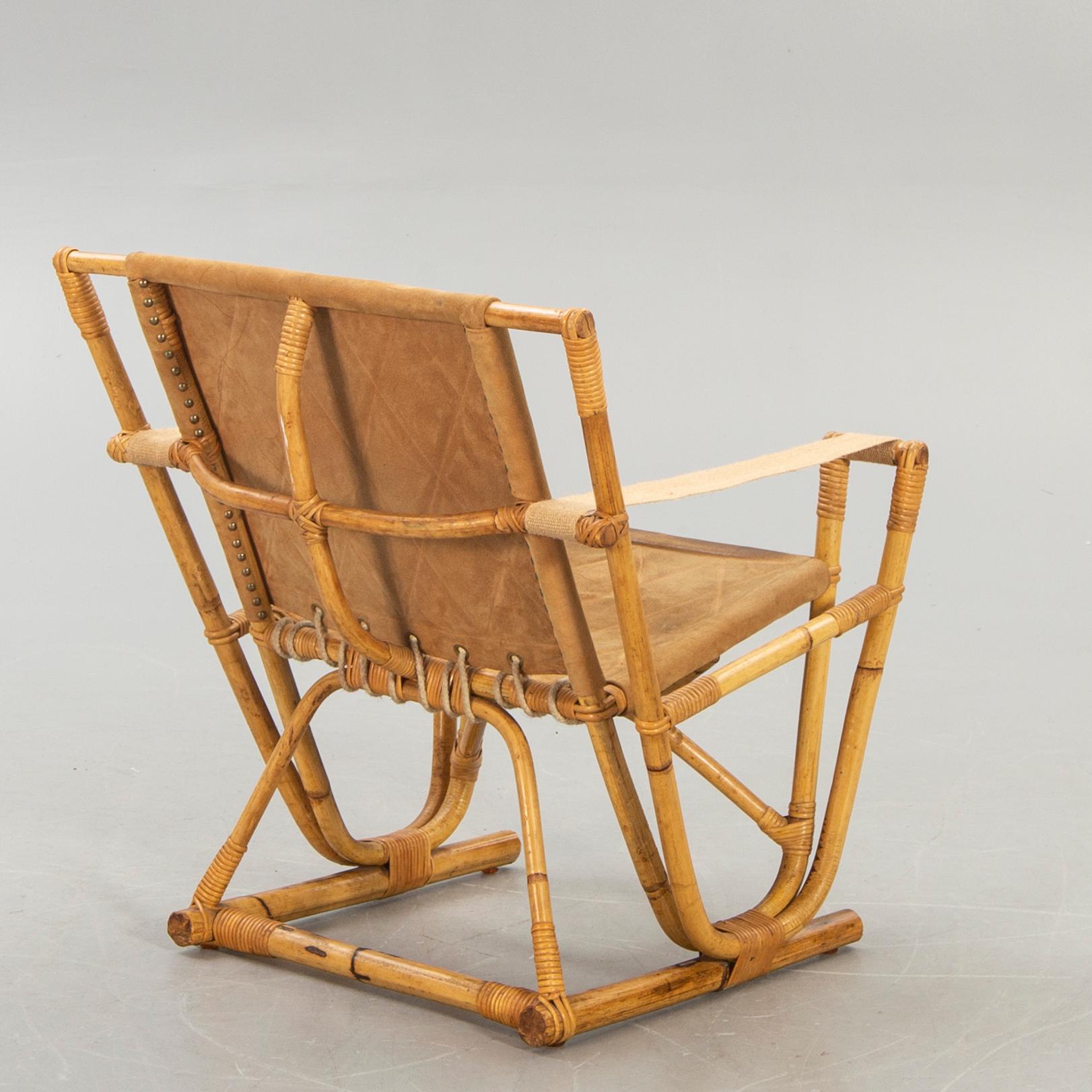 Fåtölj, bambu, mocka, 1950-tal, Safari-modell.