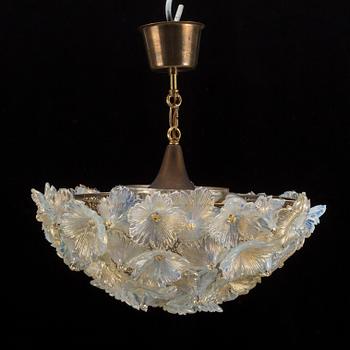 A 20th century glass and brass ceiling light, probably Murano, Italy.