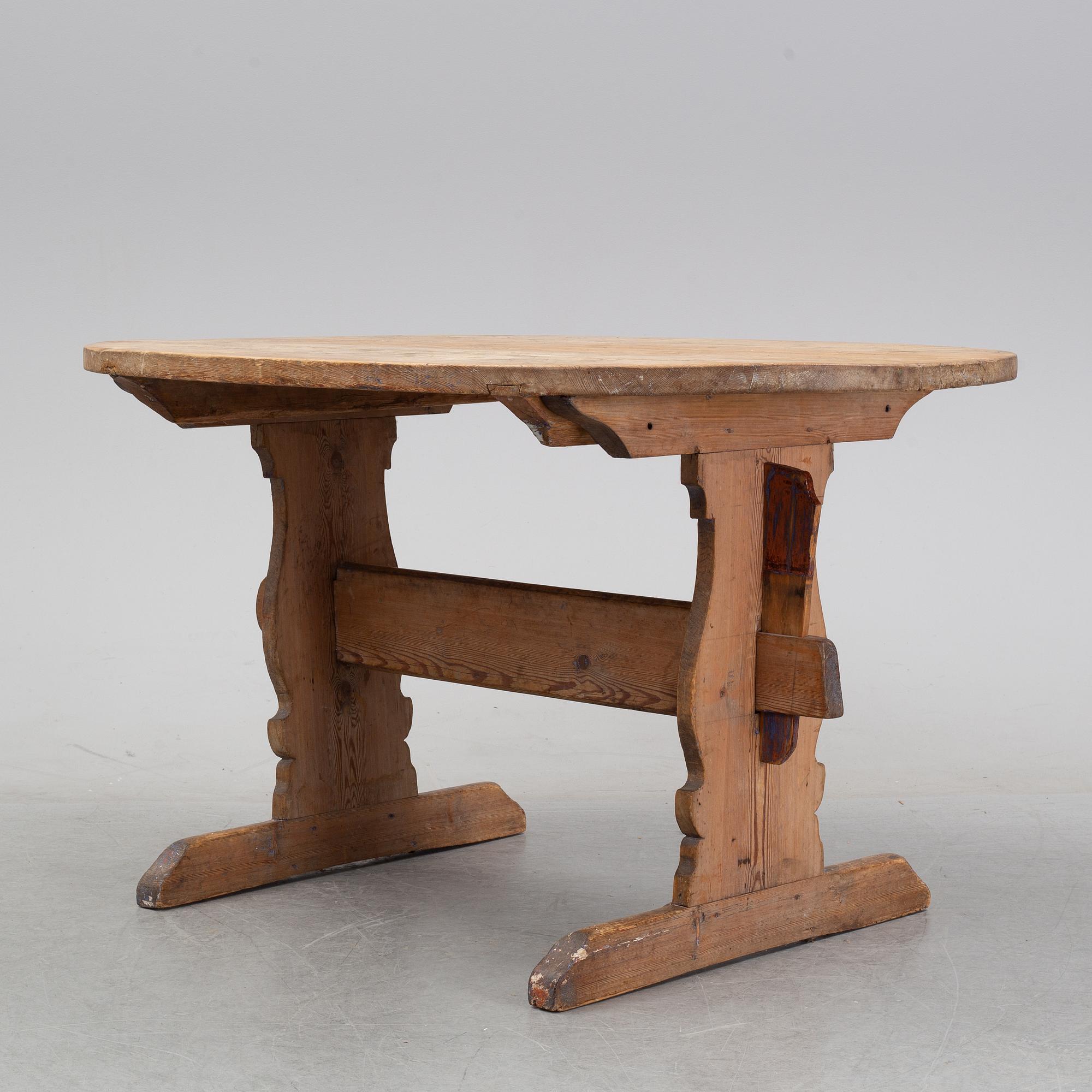 A swedish pine trestle table 18/19th century.
