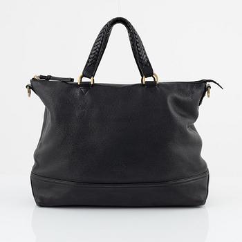 Mulberry, a black leather bag.