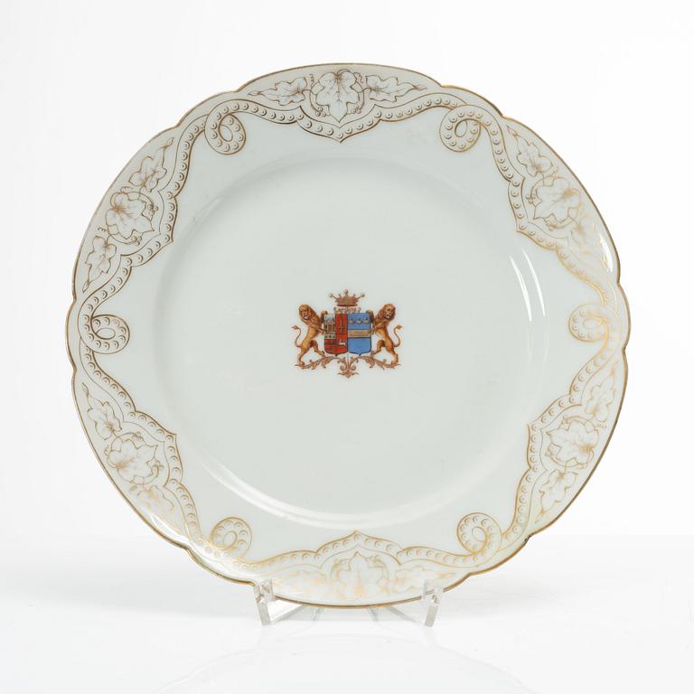 A group of three armorial dinner plates, presumably France, late 19th century.