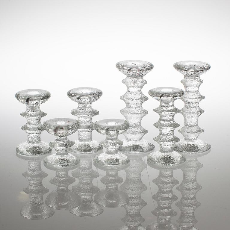 TIMO SARPANEVA, set of seven 'Festivo' glass candlesticks for Iittala.