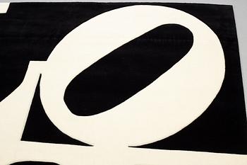 Robert Indiana, a carpet, 'White on Black', Chosen Love, hand tufted in 1995, ca 243 x 247,5 cm.