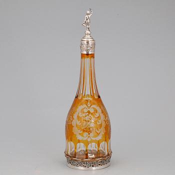KARAFF, silver och glas, Böhmen, tyska silverstämplar, 1900-talets första hälft.