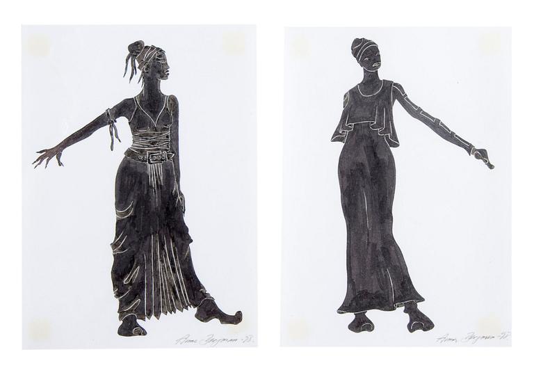 Anna Bergman, 14 silhouette costume sketches.