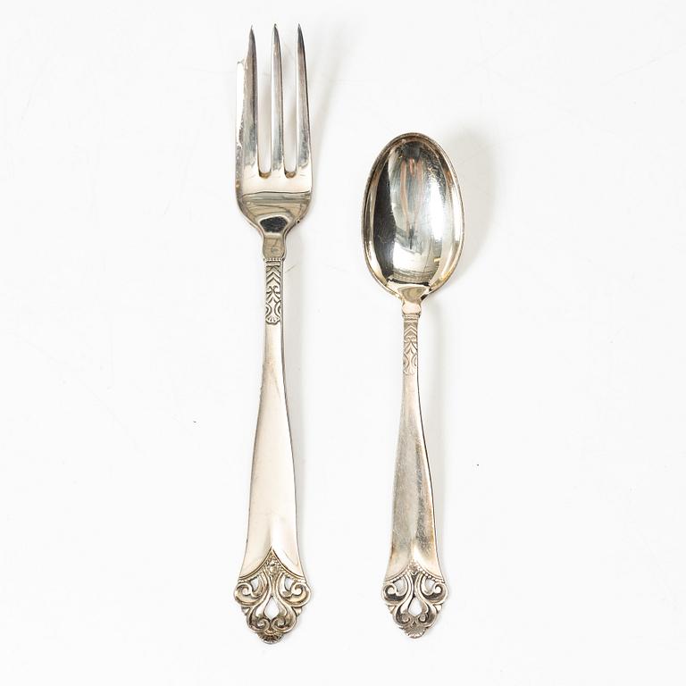 Eleven silver coffee spoons and twelve silver cake forks, model 'Lillemor', Norway, 20th century.