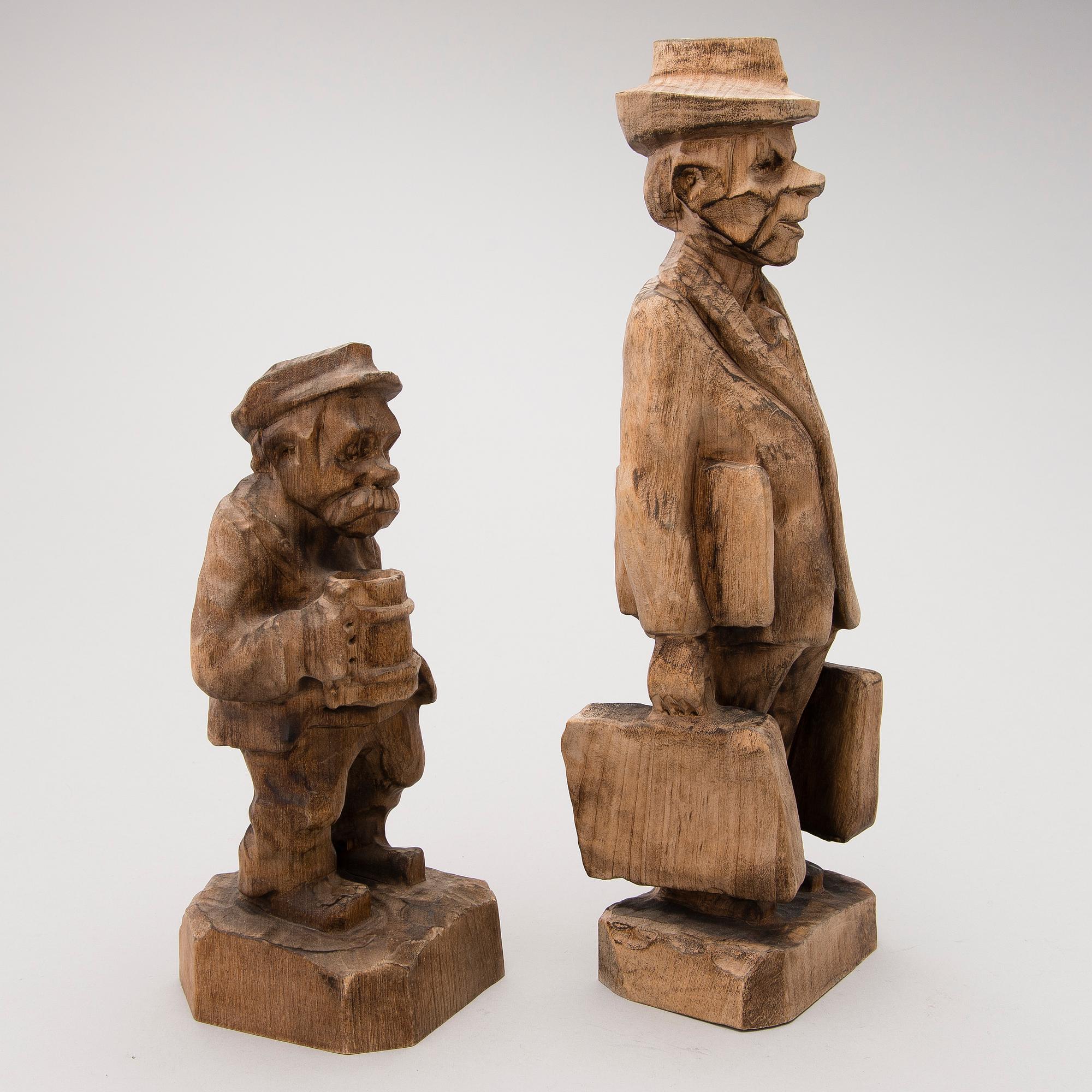 GEORG ÖHMAN, Puuveistoksia, 2 kpl, leimasigneerattu.