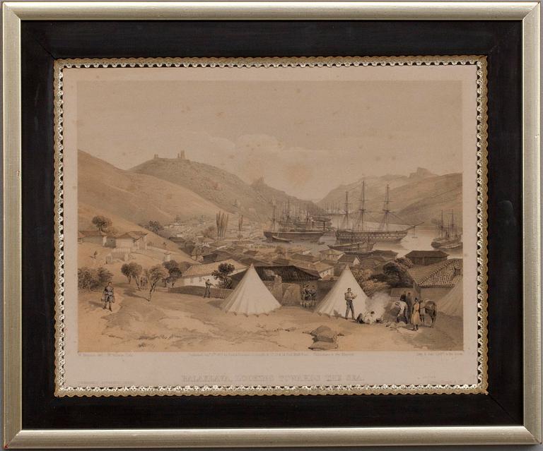 LITOGRAFI, handkolorerad, motiv från Krimkriget, 1850-tal.