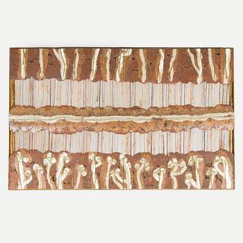 Francesca Mascitti-Lindh, a stoneware and threads relief "Il cammino", signed F. Lindh.
