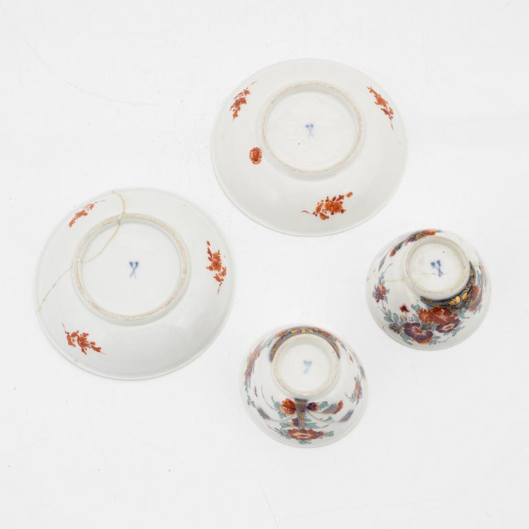 Koppar med fat, 2 st, porslin, Meissen, 1700-tal.