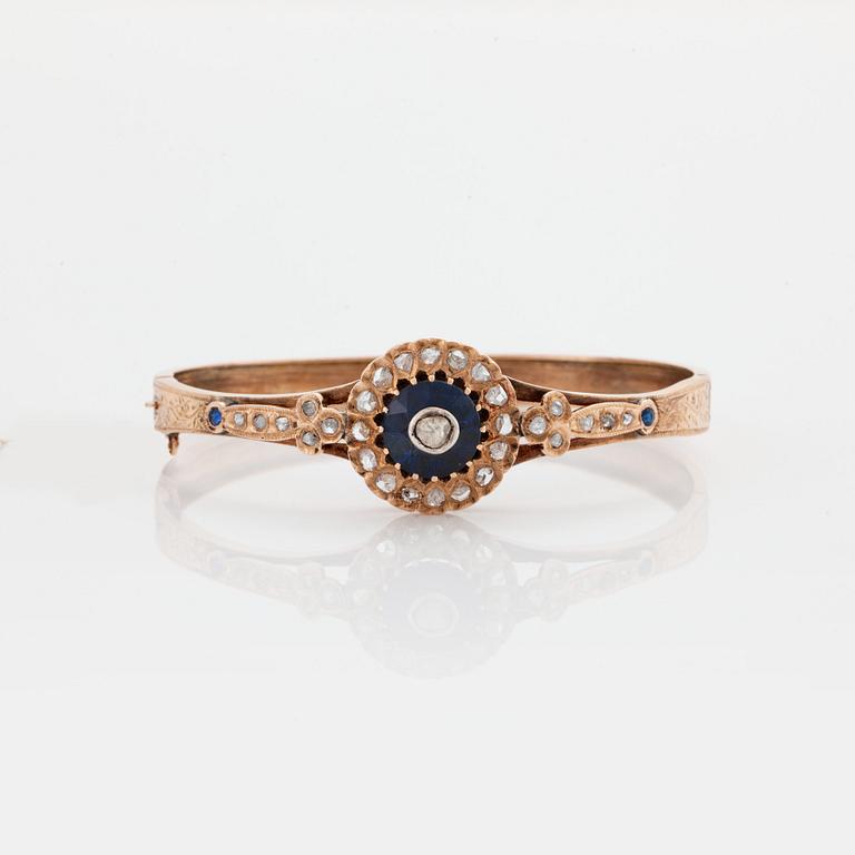 A BRACELET set with blue paste and rose-cut diamonds.