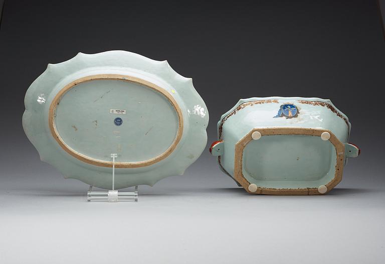 An armorial tureen with cover and a serving dish, Qing dynasty, Qianlong (1736-95).