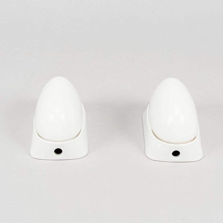 Wilhelm Wagenfeld, a set of three glass and ceramic bathroom lights, Lindner Keramik, Bamberg.