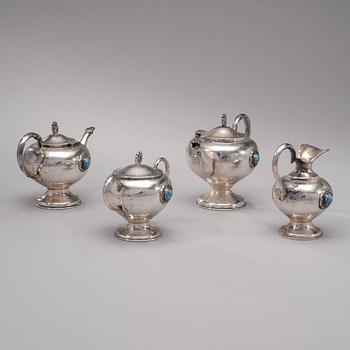 TESERVIS, 4 delar, silver, utländska stämplar. Totalvikt 1023 g.