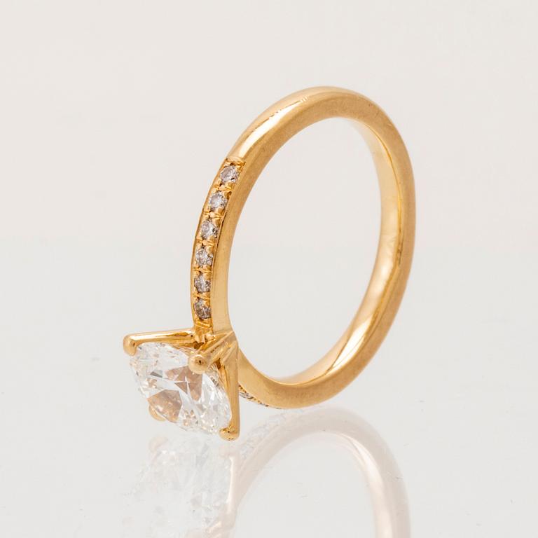 An 18K gold ring set with round brilliant-cut diamonds, GIA report.