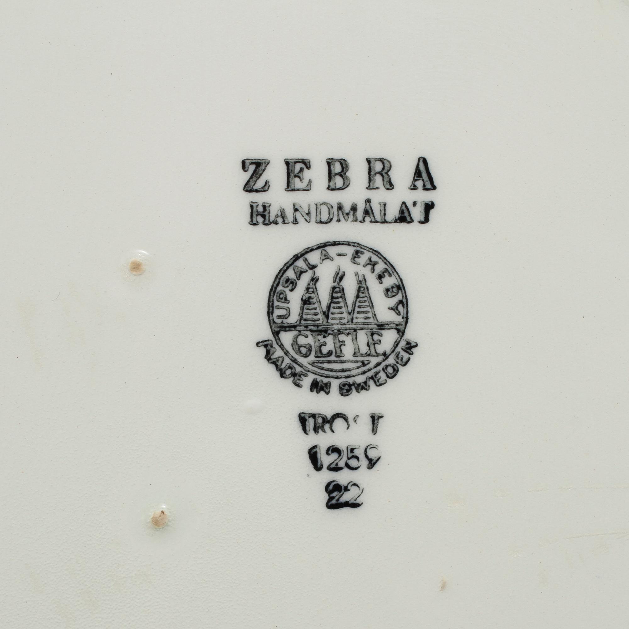 FAT, flintgods. "Zebra", Eugen Trost, Upsala-Ekeby Gefle, 1955-1967.