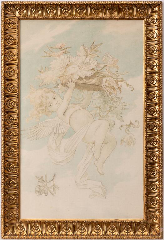 Putti holding a crown.