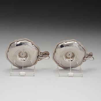 A pair of Swedish 18th century silver chamber-candlesticks, mark of Jonas Yman, Vaxjo 1783.