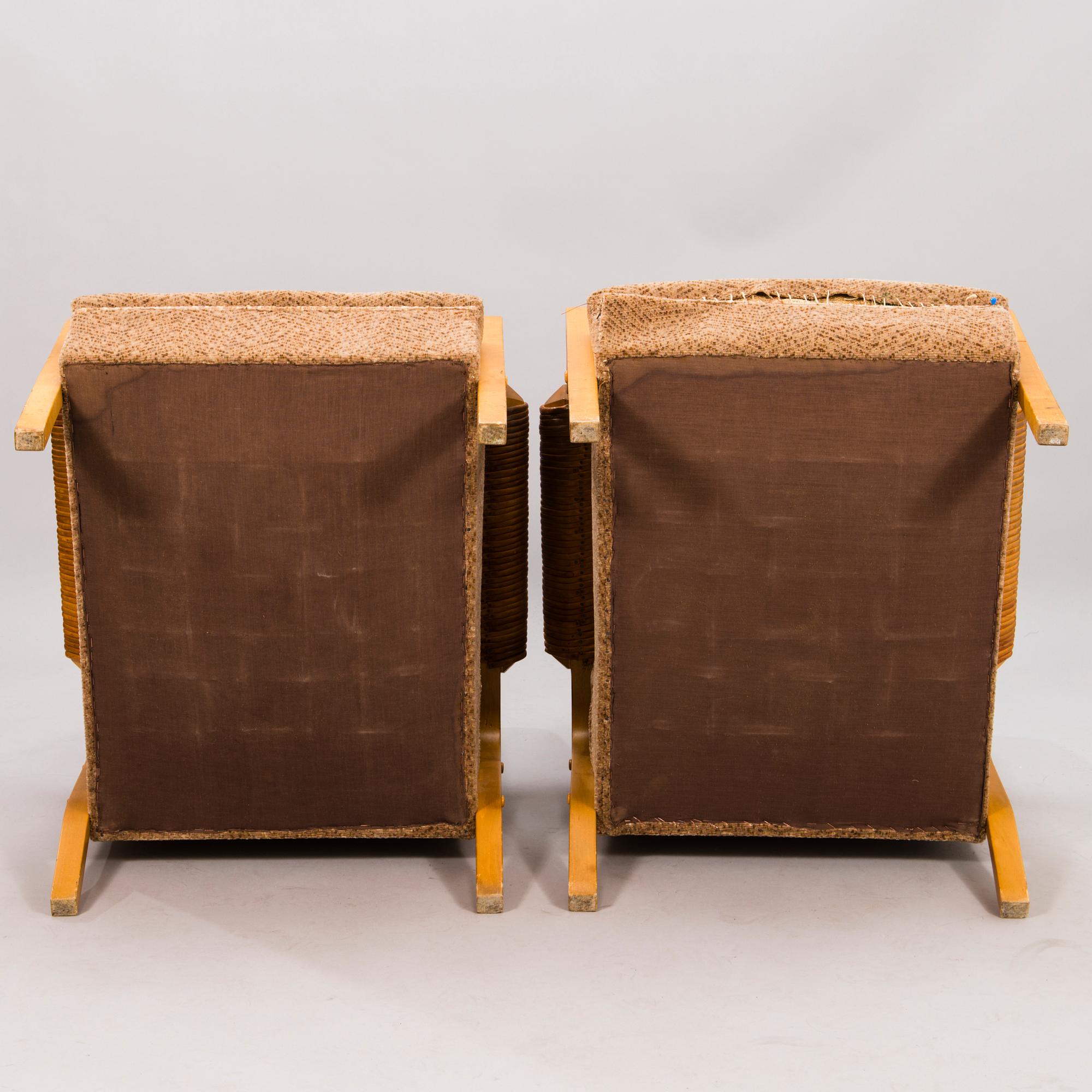 ALVAR AALTO, a pair 1950's armchairs, modell 48 O.Y. Huonekalu- ja Rakennustyötehdas A.B.