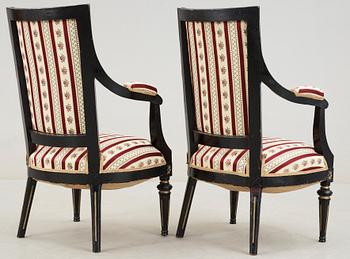 KARMSTOLAR, ett par, gustaviansk stil, 1900-talets mitt.
