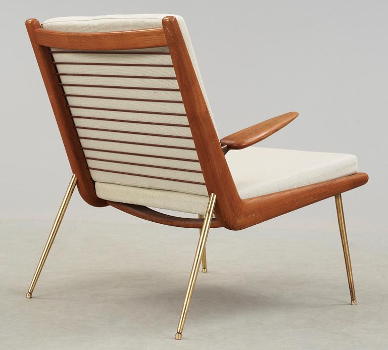 A Peter Hvidt & Orla Mølgaard-Nielsen 'Boomerang, FD-134' teak and brass easy chair, France & Daverkosen, 1950's.