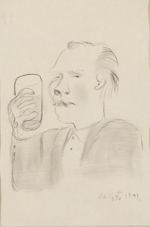 OLLI LYYTIKÄINEN, "SJÄLVPORTRÄTT MED GLAS I HAND", 1973.