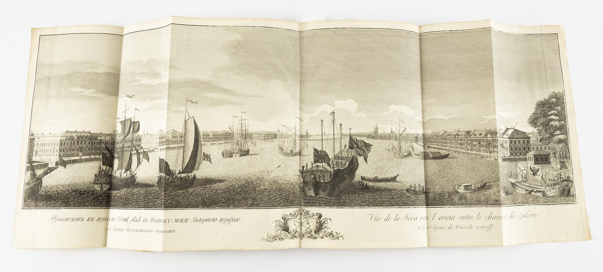 The rare Makhaev wall map of St. Petersburg, with other views and maps, 1753, 1741 and 1739.